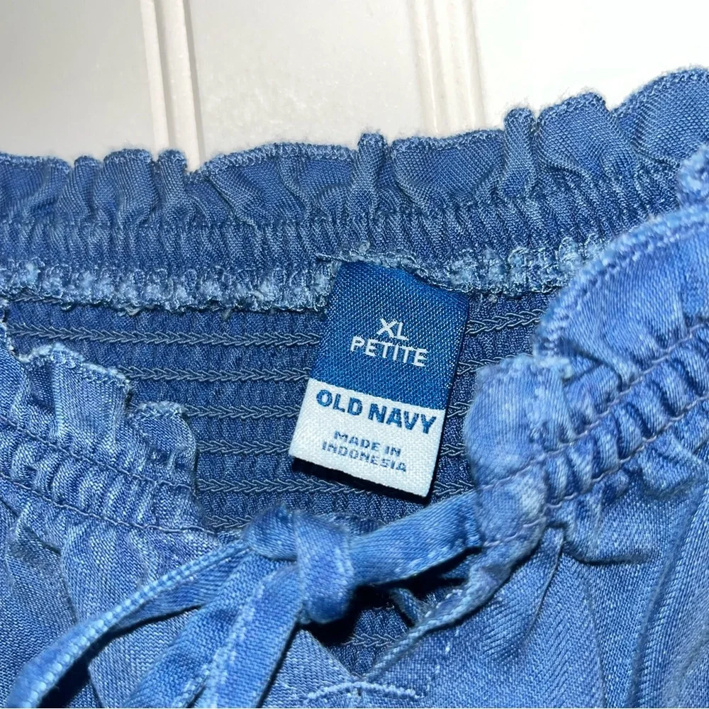 Old Navy XL petite ruffled tie neck tiered chambray tencel swing boho dress - Picture 4 of 8